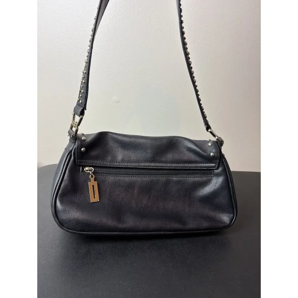 Black Faux Leather Studded Black Shoulder Bag Goth Grunge Biker Chic Rectangle